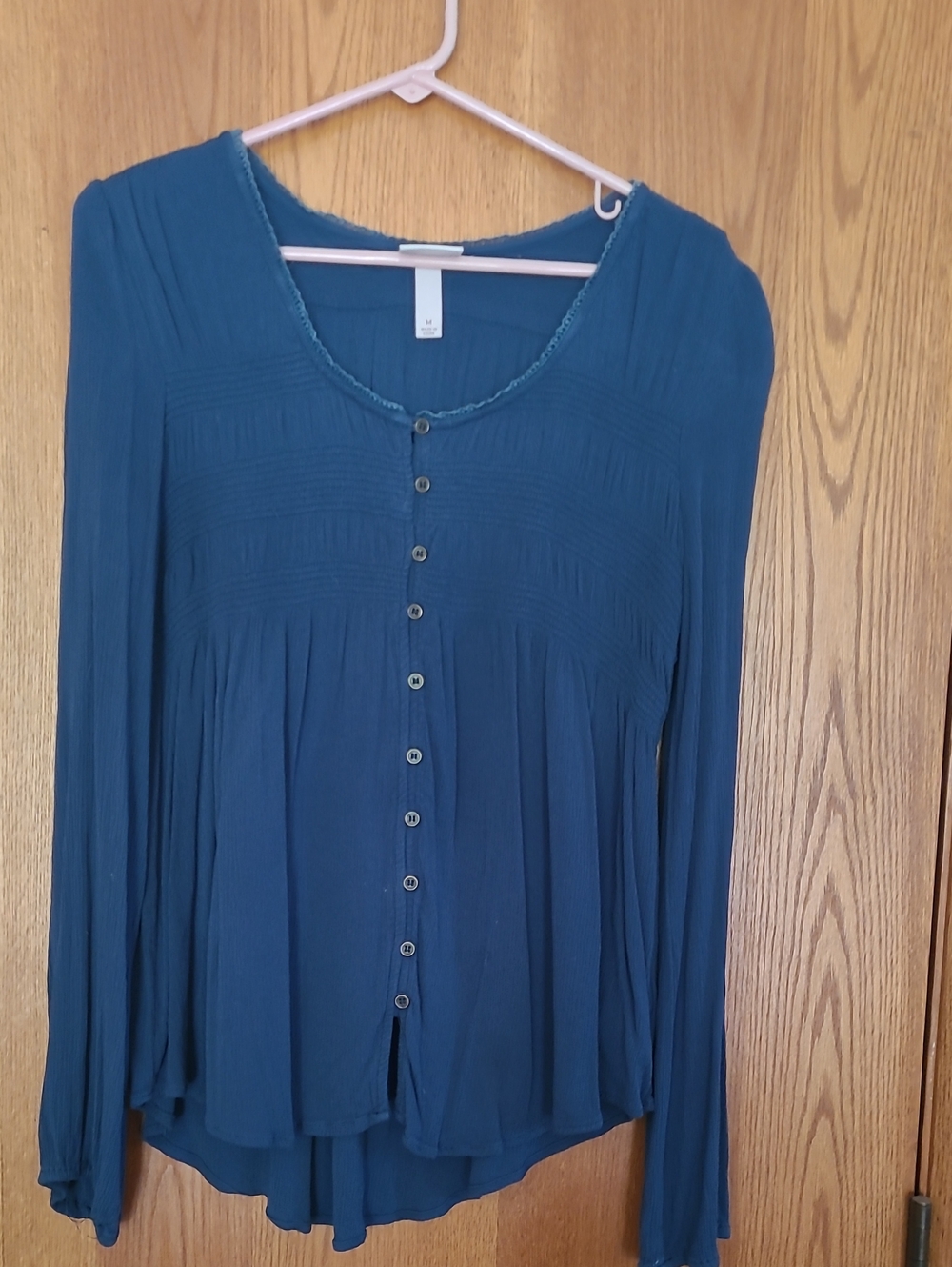 Knox Rose Teal Button-Front Long Sleeve Blouse